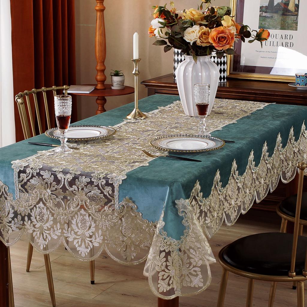 Light Luxury Style Embroidered Tablecloth Home Hotel Dining Table Decor Table Cover Rectangular Lace Table Cloth Wedding Decor