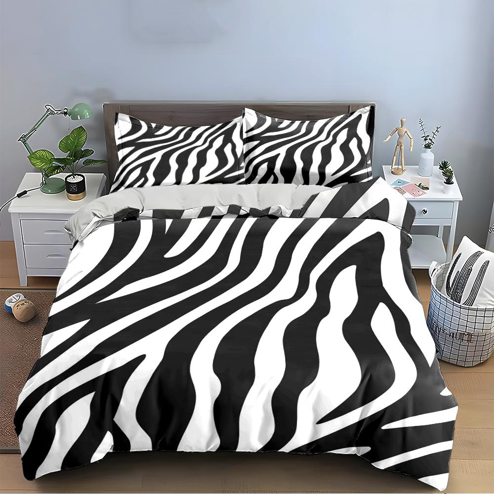 Zebra Striped Black and White Bedding Set Bedding set (1 duvet cover, 2 pillowcases, duvet not included)