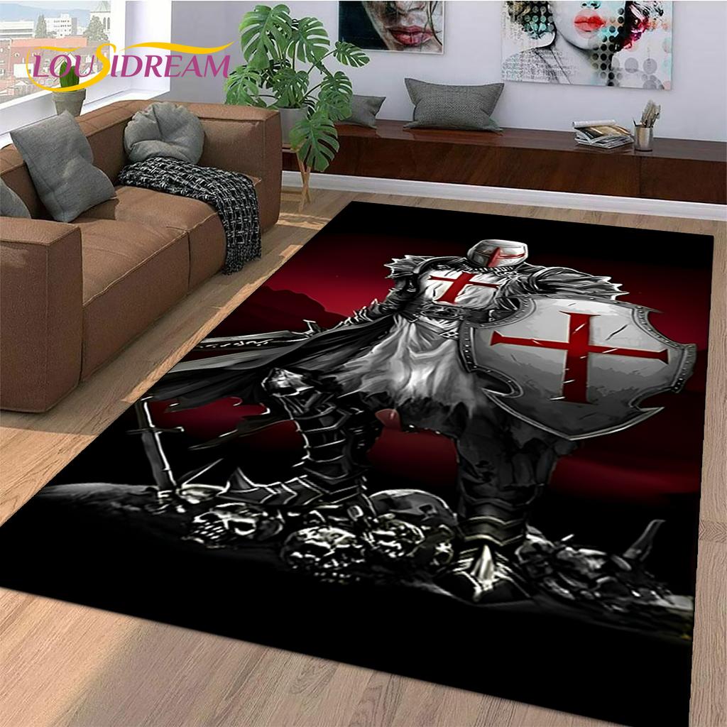 Knight Templar Cavalier Crusaders Cartoon Rug Carpet for Living Room Bedroom Decor,Non-slip Decoration for Sofa Doormat Gift Kid