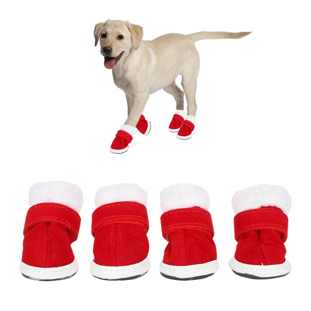 Winter Warm Dog Shoes Christmas Boots Outdoor AntiSkid Paw Protector with Hook Loop Strap