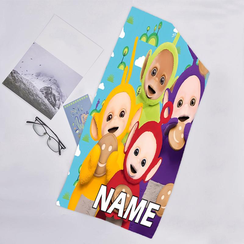 1pc Teletubbies2 Beach Towel with Custom Name, Beach/Swimming/Bath/Picnic/Camping Towel, Suitable for Seaside Beaches
