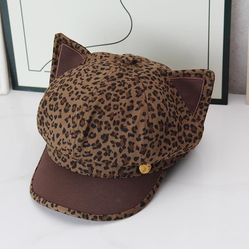 American retro spice girl leopard print octagonal hat women's big head circumference duck tongue newsboy hat European and American cartoon face small