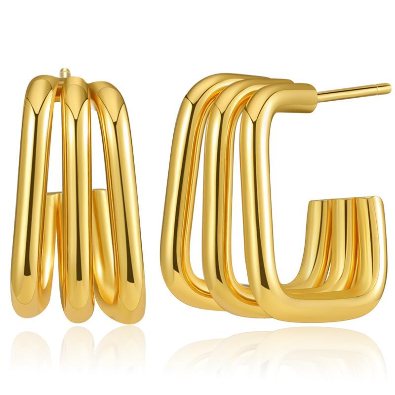 Geometric Square Gold Plated Copper Earrings Minimalist Design