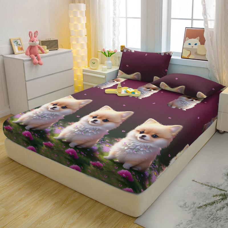 1 Матовая простыня на резинке с принтом в виде забавных животных из мультфильмов, покрывало для кровати с принтом в спальню, постельное белье (Исключая наволочки)