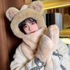 Scarf, Female Winter Bear with Hat, Korean Version of Cute Winter Integrated Thermal Gloves, Three Plush Scarves