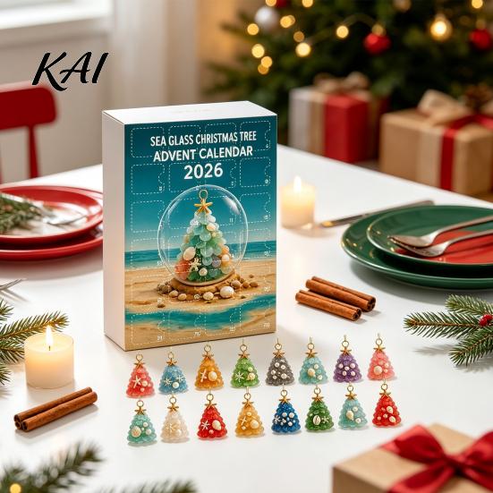 Unique 2026 Advent Calendar Christmas Calendar, Sea Glass Tree 2D Acrylic Ornament Set Coastal Home Holiday Ornaments with Hanging String, Countdown