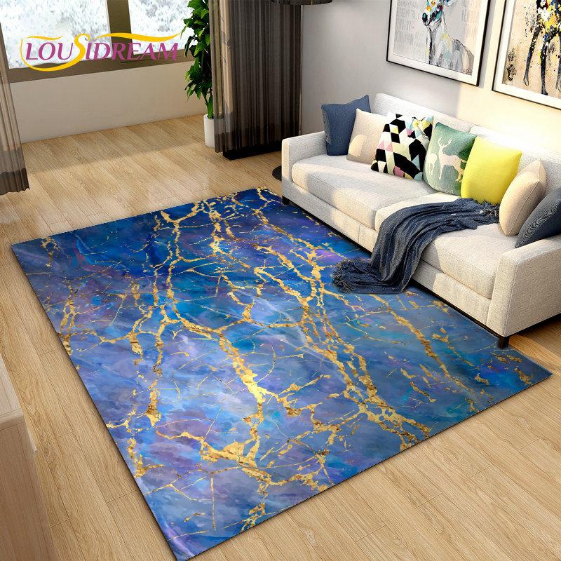 Скандинавский черный цвет, золотой мраморный коврик, большой, ковер для гостиной, спальни, дивана, коврик для украшения, детский нескользящий напольный коврик
