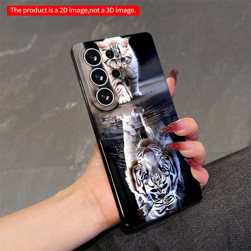 2DFlat Samsung phone case Feline Reflection: Kitten to Tiger Transformation Art Applicable to Galaxy S22 S23 S24 S25ULTRA S26 A12 A13 A14 A15 A16