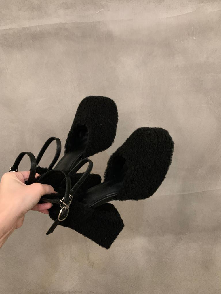 Super High Heel Hot Girl Style Mary Jane Single Shoes Women's Shoes 2024 New Spring, Autumn and Winter Small Thick Heel Fluffy Shoes