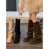 Сапоги женские 2024 осень новый британский стиль ретро длинные сапоги универсальные но колено толстая подошва жареные уличные брюки брюки сапоги