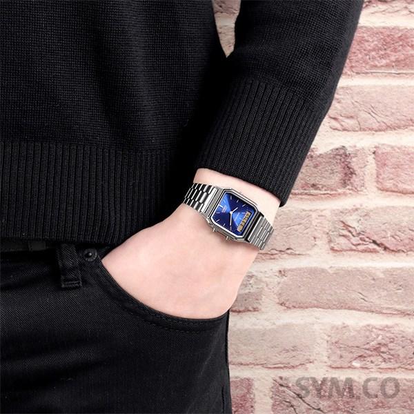 Casio Обычные аналоговые цифровые часы с двойным временем и бесплатной пряжкой, модные наручные часы