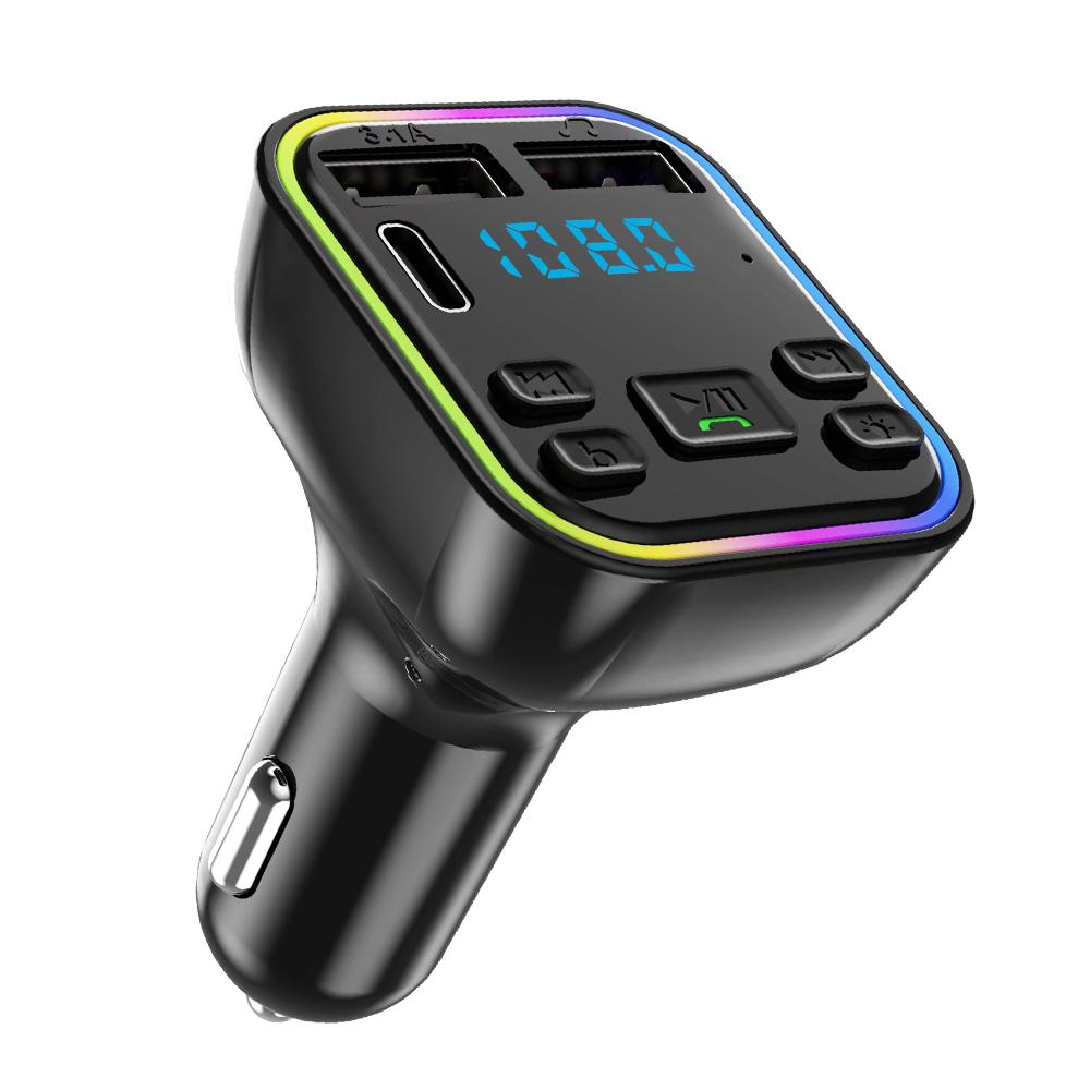 Car Bluetooth FM Transmitter PD Dual USB 3.1A Fast Charger Adapter Colorful Ambient Light Handsfree MP3 Modulator Player