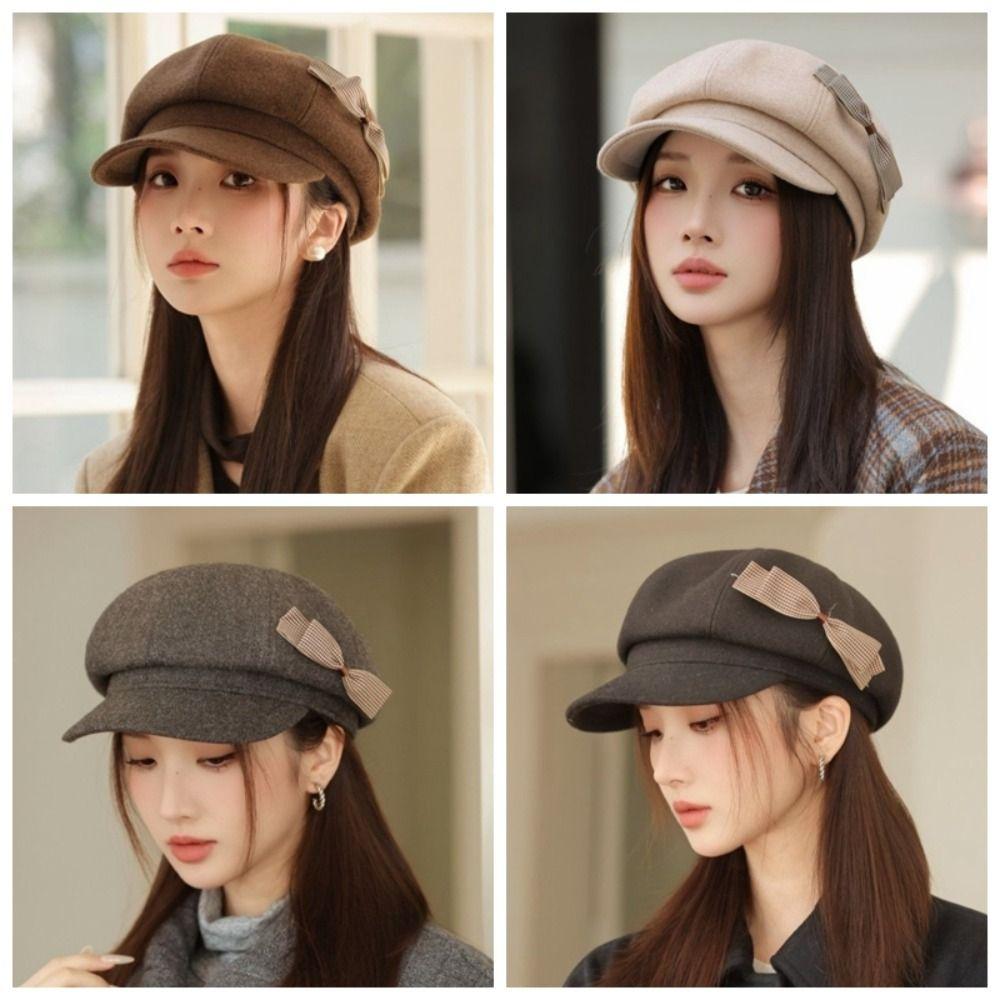 Wool Newsboy Hat Solid Color Octagonal Cap Casual Painter Hat  Female