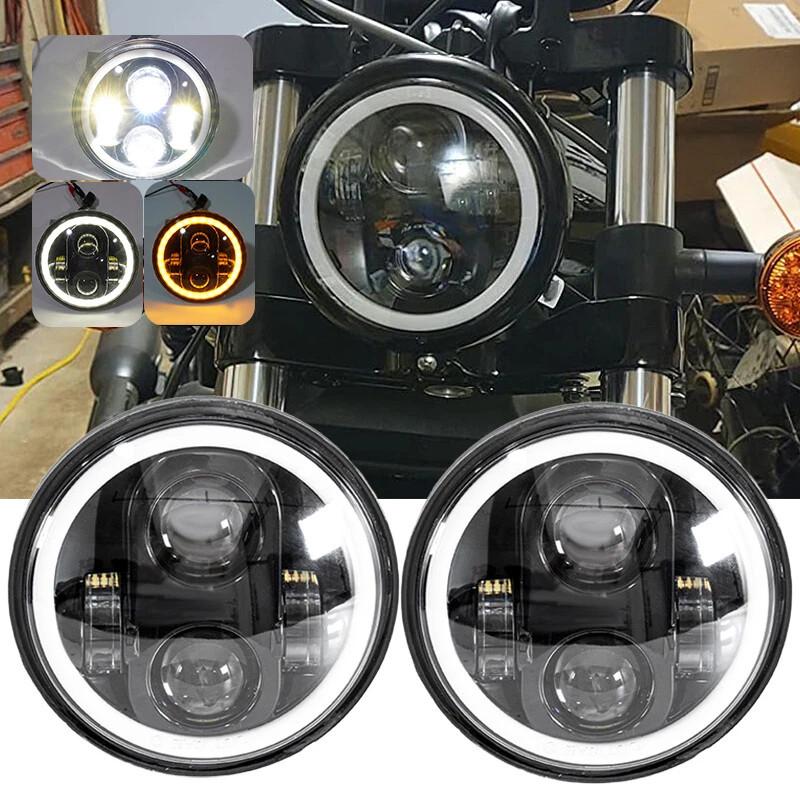 2x 5.75" Fit For Indian Scout Bobber Rocket 3 LED Headlight Hi/Lo Beam Projector