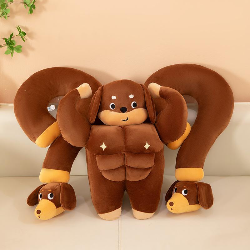Cartoon Muscular Dachshund Plush Toy Question Mark Neck Pillow Doll Children's Sleeping Soothing Pillow Rag Doll Dog