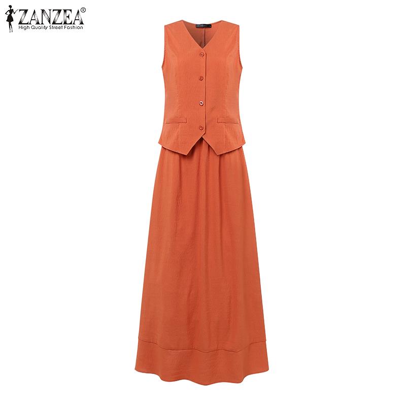 ZANZEA Женские безрукавки, топы и длинные юбки, летние комплекты из двух частей