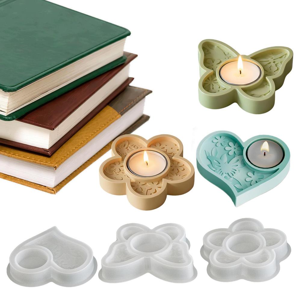 3 Pieces Butterfly Flower Heart Shape Silicone Mold Candlestick Epoxy Resin Molds Spring Decoration Handmade Candle Holder Mold