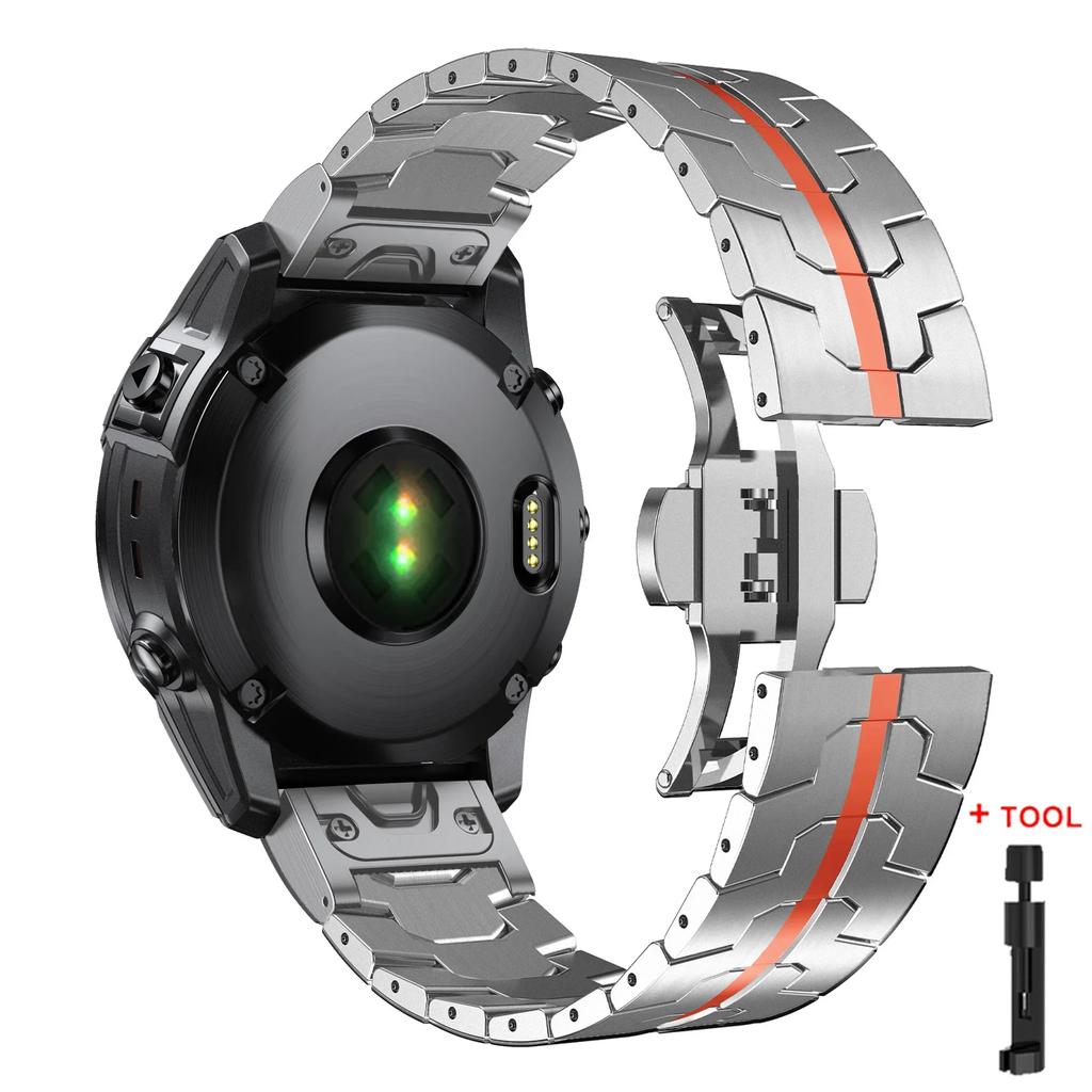 Titanium Color Strap For Garmin Fenix 5 5X 5XPlus 6 6X 6XPro 7x Stainless Steel Metal Band 26 22mm For Garmin Forerunner 945 935