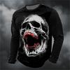 Round Neck 3D Skull Printed Top Fashionable Long Sleeved Men's T-shirts - Soft Medium Stretch Polyester Fabric Spring and Autumn Relaxed Fit Clothing