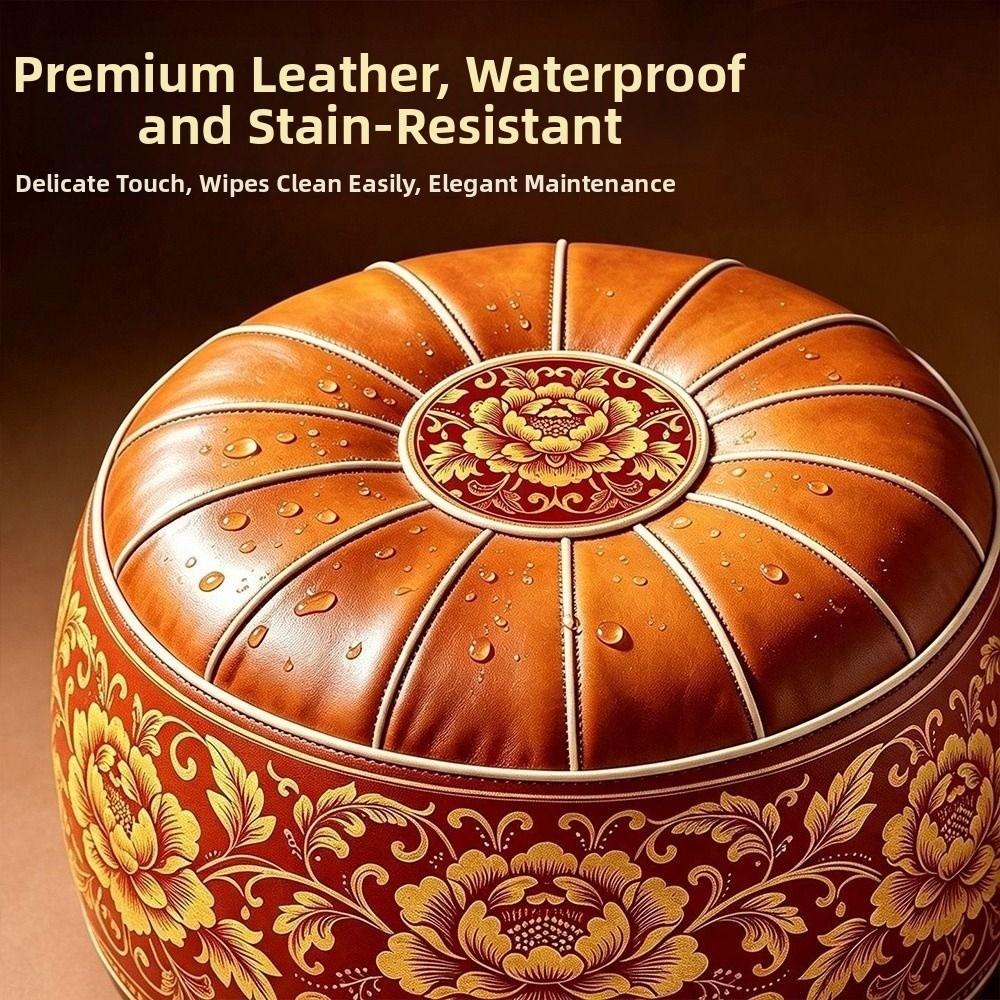Embroidered Pattern Storage Ottoman Round Shape Floor Seat Cushion Fillable Ottoman Pouf Home Use