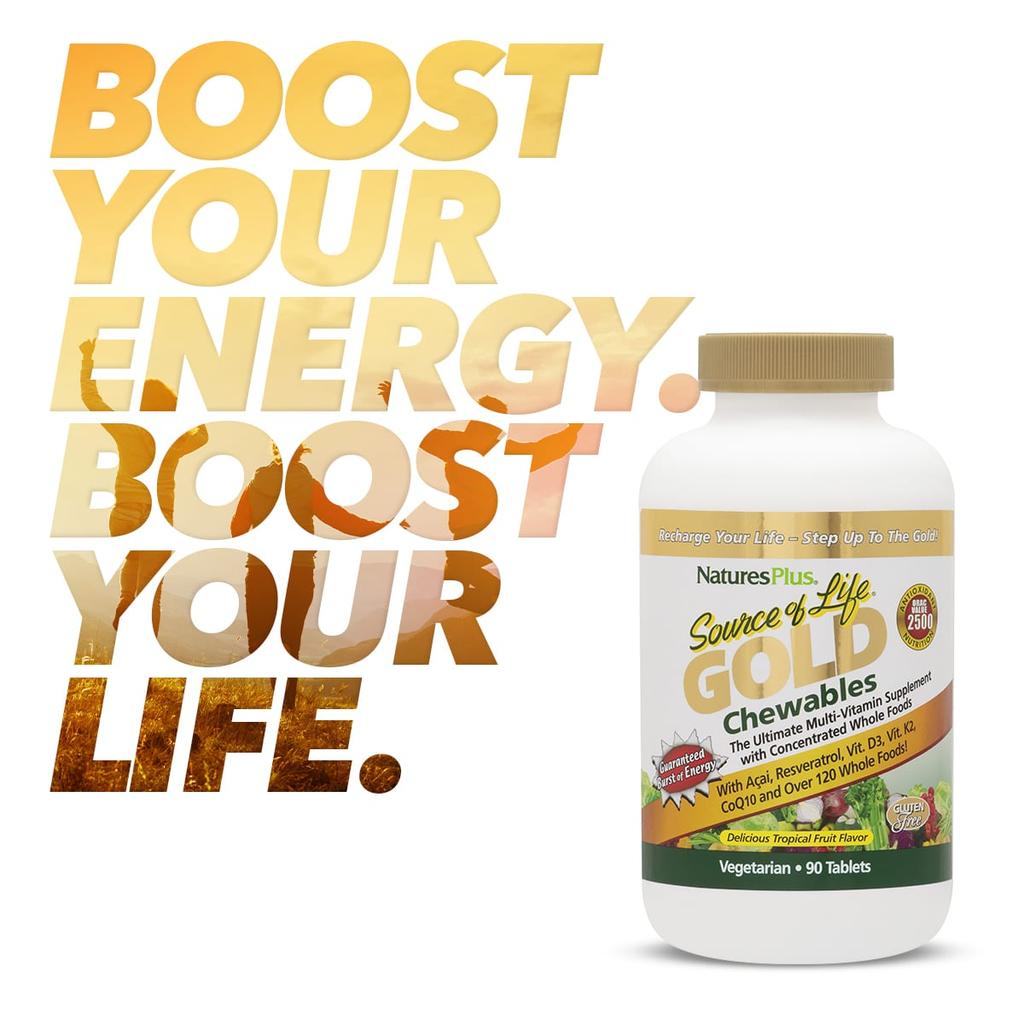 NaturesPlus Source of Life, Золотые жевательные таблетки, восхитительный вкус тропических фруктов, 90 таблеток