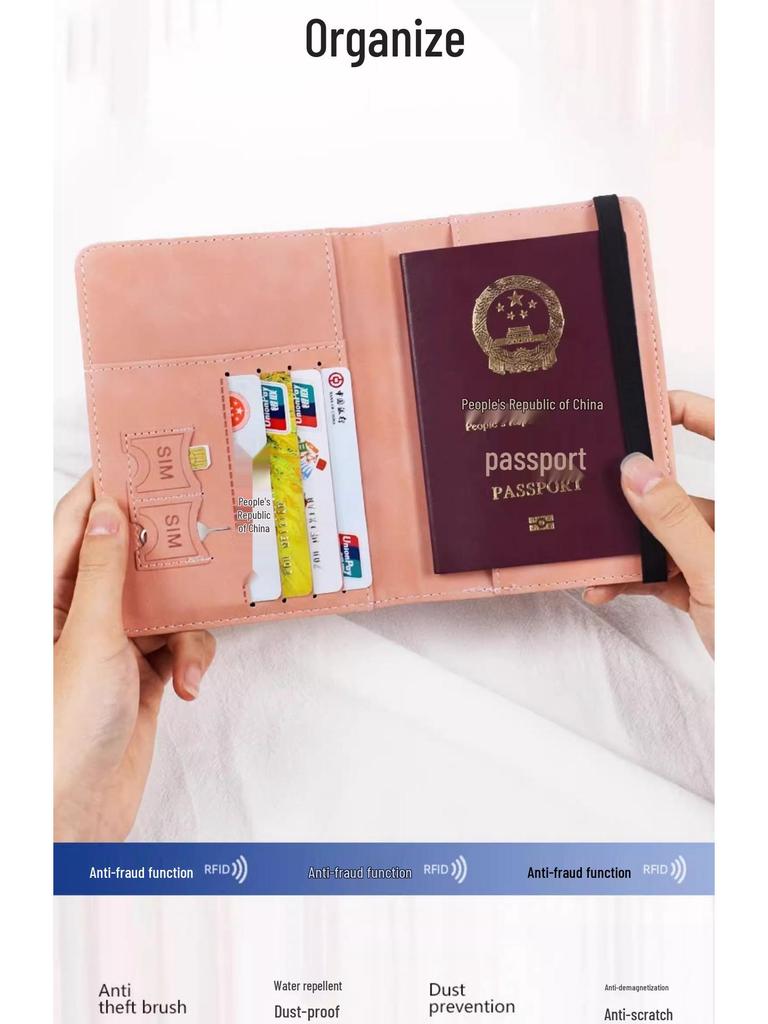 PU Leather RFID Passport Wallet Set with Strap, Card Holders, Ticket Sleeve, and SIM Slot