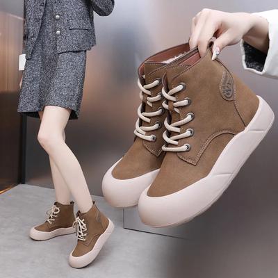 Женская обувь зимние ботинки корейские плюшевые удобные противоскользящие хлопковые туфли зимние на шнуровке на платформе модные короткие ботильоны