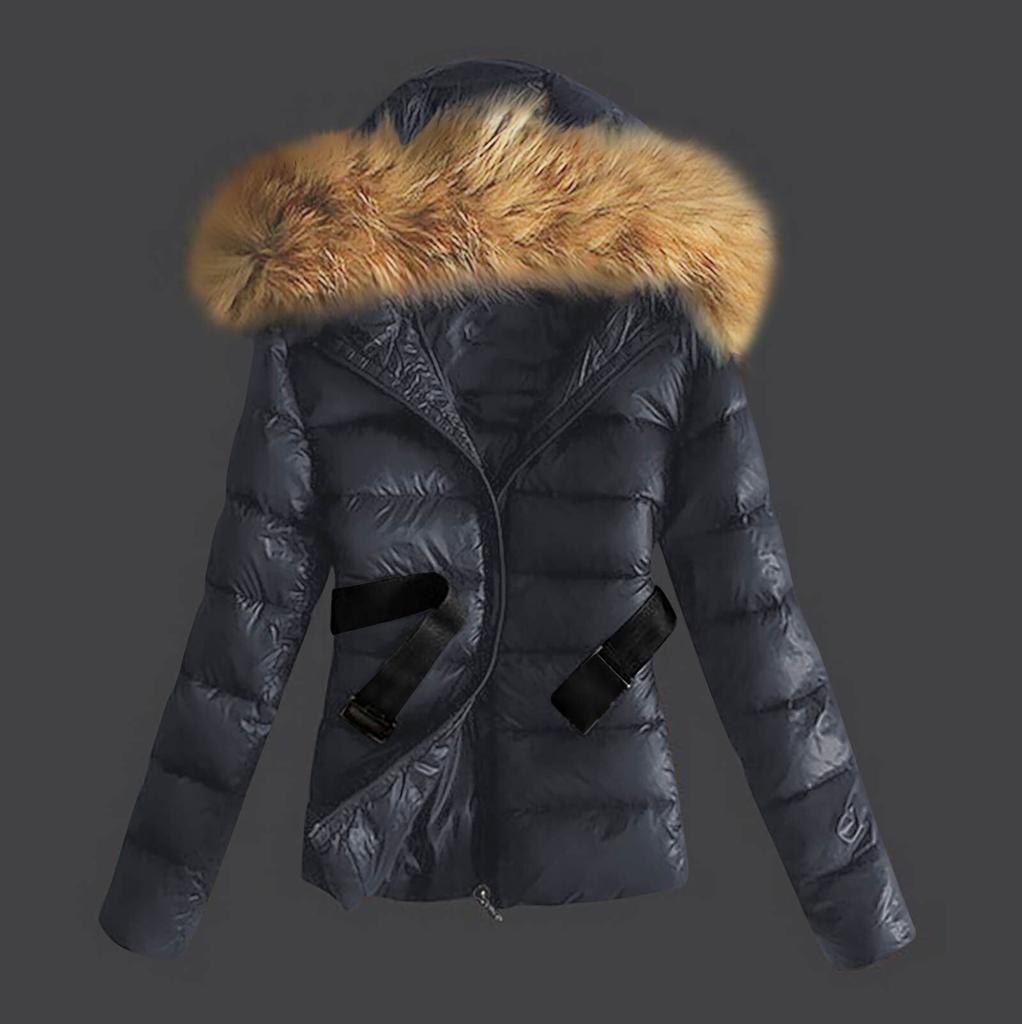 Women's Winter New Fashion Casual Slim Cotton Jacket Faux Fur Collar and Hooded Hooded Warm Jacket Coat Pu Leather Zipper