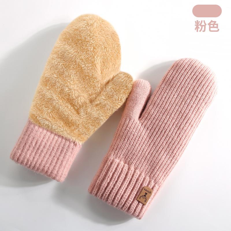 New Winter Thermal Gloves Women's Fleece Thickened Mittens Cycling Skiing Wool, Bag Cover Knitted Gloves