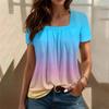 Женский повседневный плиссированный топ с короткими рукавами с квадратным вырезом и короткими рукавами с градиентным принтом