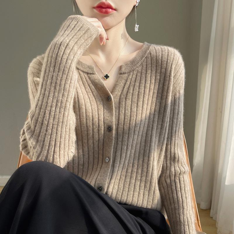 2024 Осень Женский Круглый Вырез Вязаный Шерстяной Кардиган Свитер Пальто