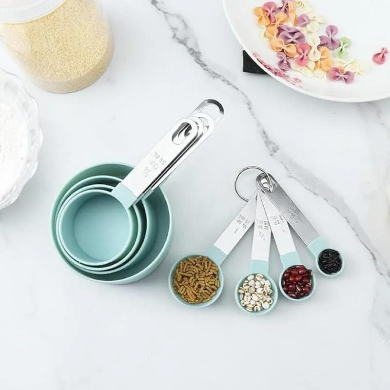 1 набор мерных чашек и ложек, нержавеющая сталь, подходит для сухих и жидких ингредиентов