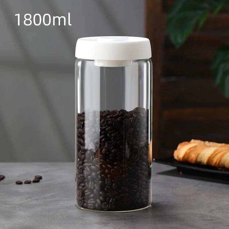 Transparent High Borosilicate Glass Airtight Canisters Various Sizes Household Coffee Storage Jars One-Click Damp-Proof Holders