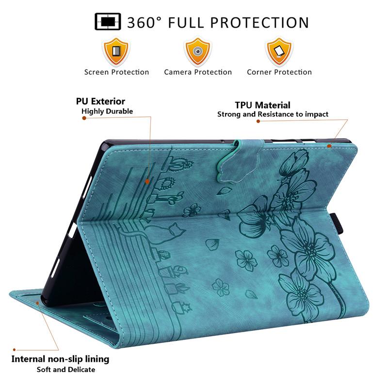 Чехол для Samsung Galaxy Tab A9 Plus 11 дюймов 2023 чехол с тиснением 3D Flower Cat Wallet Stand Cover для Galaxy Tab A9 Plus чехол Funda