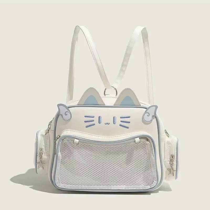 Korean Japan Kawaii Cat Ita Bag PU Cute Girls Transparent Pocket Aesthetic Shoulder Crossbody Bags Women's Fashion Backpacks