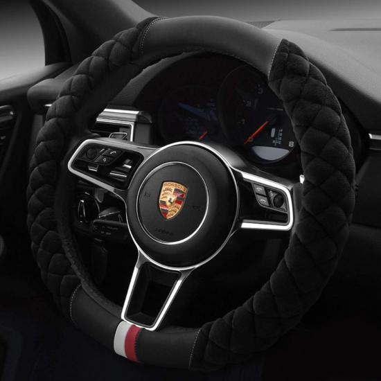 HAOKAY Luxury Fluffy Winter Steering Wheel Cover For Men Women,Soft Warm Short Plush Steering Wheel Cover Black Fuzzy With Universal 14.5-15 Inch