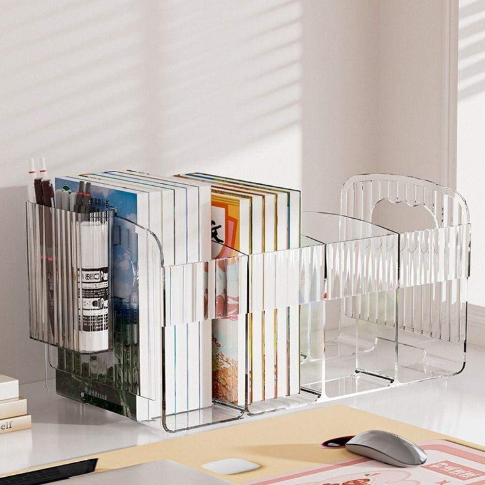 Save Space Divided Book Stand Thickened Desktop Sorting Rack Acrylic Book Stand Living Room