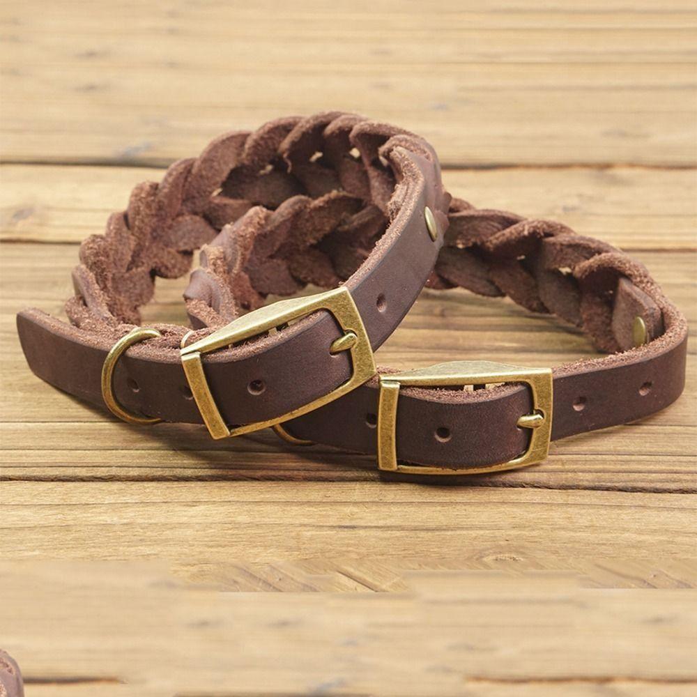 Soft Braided Dog Collar Heavy Duty Puppy Neck Strap Reusable Leather Dog Collar Outdoor