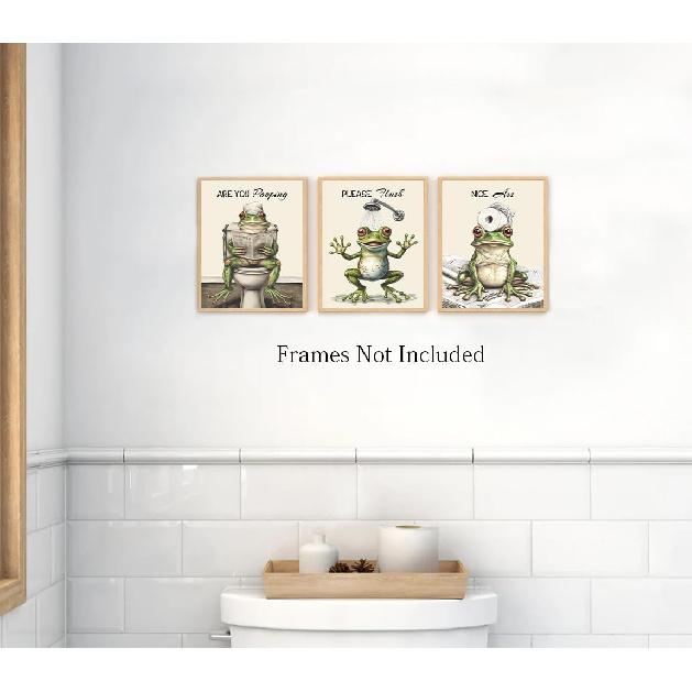Funny Frog Bathroom Wall Art, Set of 4 Unframed 8x10 inch Posters
