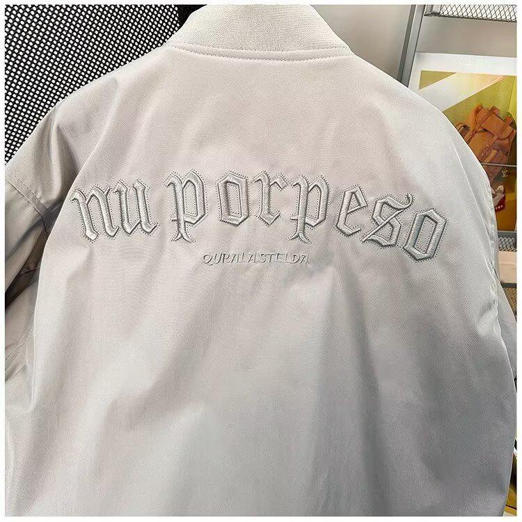 Men's Trendy American-Style Embroidered Baseball Jacket, Stand Collar, for Spring/Autumn.