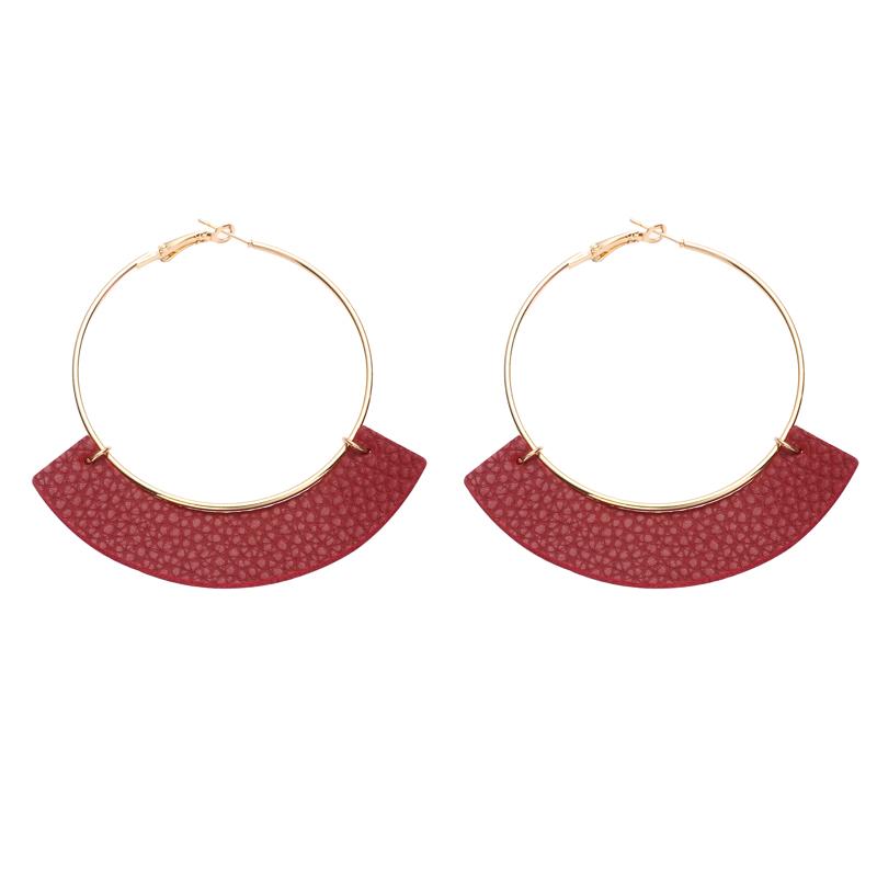 New Design Fashion Big Metal Hoop Faux Litchi Leather Earrings For Women Round Circle Ethnic Vintage Earrings Jewelry Gift