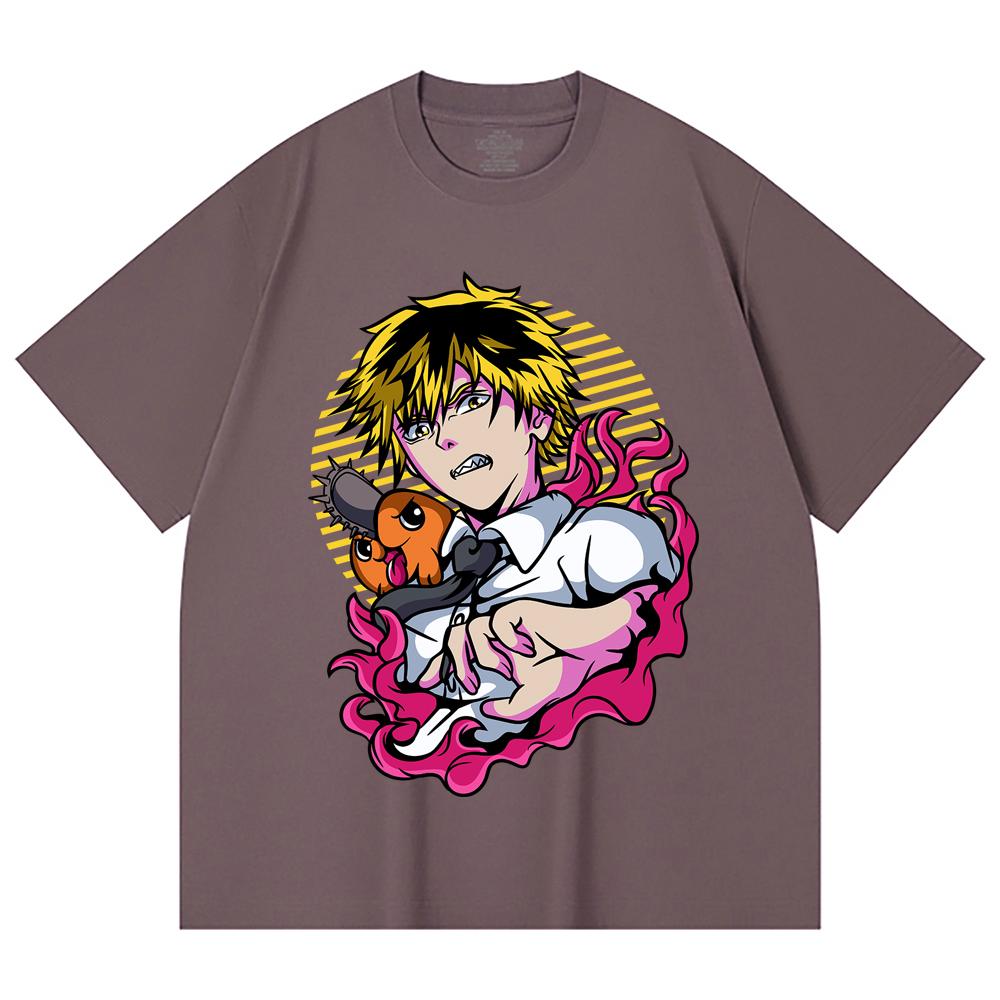 230 Gsm 100% Cotton Chainsaw Man V4 Denji Pochita Print Unisex Heavy Cotton T Shirt
