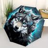 1pc Blue-Eyed Wolf in Headphones Automatic, Cute Cartoon Pattern, Portable Outdoor Umbrella, Holiday Gift for fans.C022