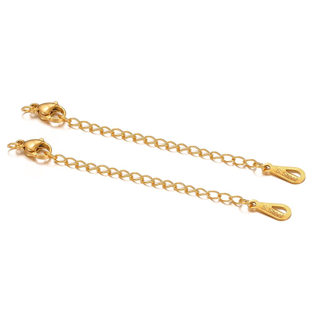 10pcs Gold Color Stainless Steel Extension Tail Chains Lobster Clasps Connector DIY Bracelets Making Necklaces Components