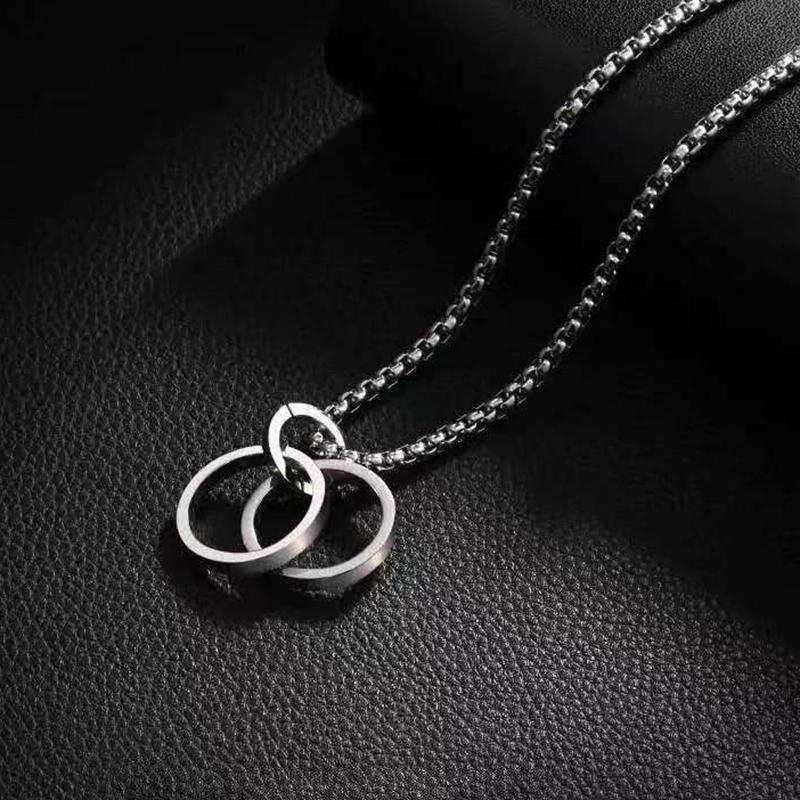 Titanium SteelMen's Necklace Lady's Necklace Double Ring Pendant Hip Hop Titanium Necklace Pendant Accessories