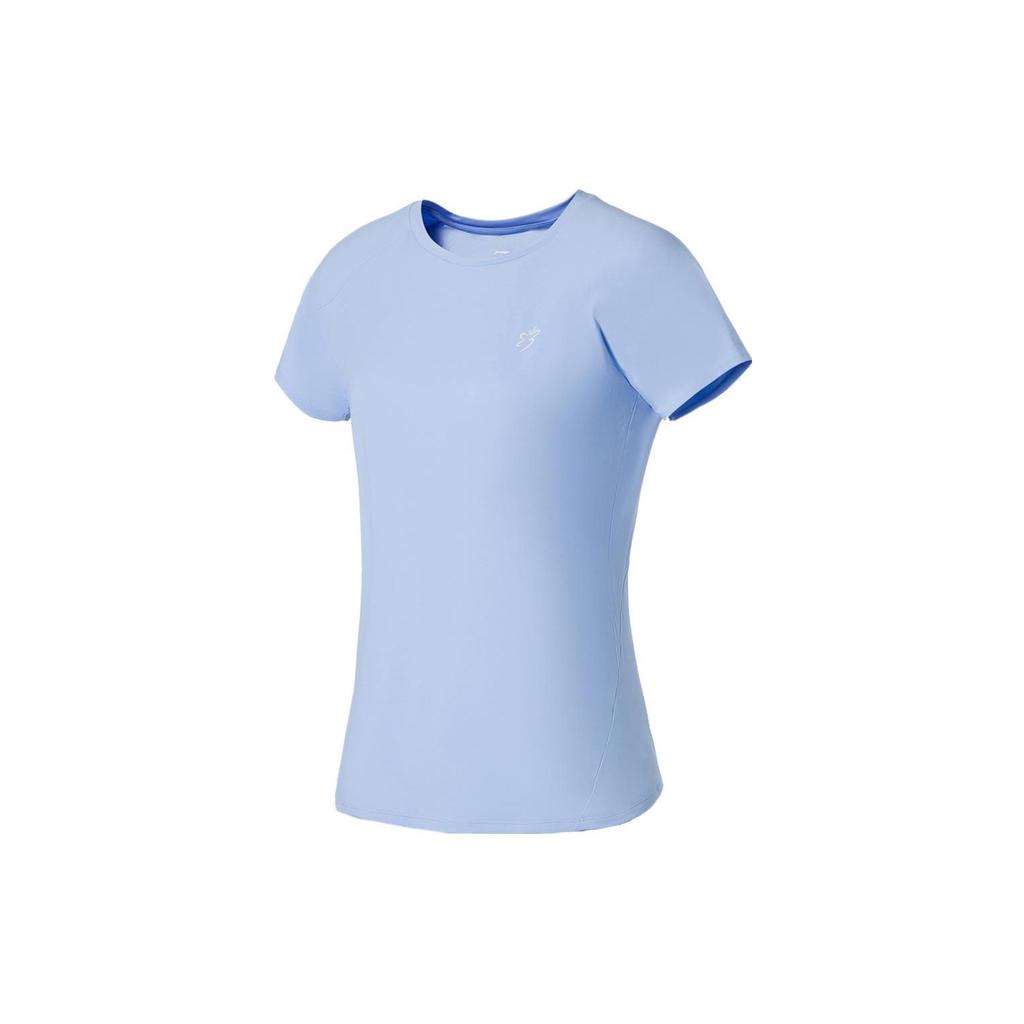 Li Ning Training Series Solid Color Round Neck Pullover Short Sleeve T-Shirt Women Tops Snow-Blue ATSSA12-3