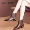 Fashion 2024 Winter Fashion Women Boots Zipper Retro Leather Plus Velvet Shoes Thick Heel Ankle Boots Plus Size 41 High Heels Shoes