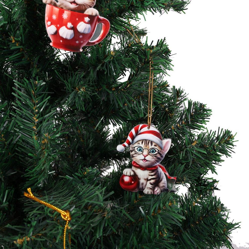 Christmas Tree Decoration Ornament Cat/Elk/Pine Tree Style Acrylic Pendant