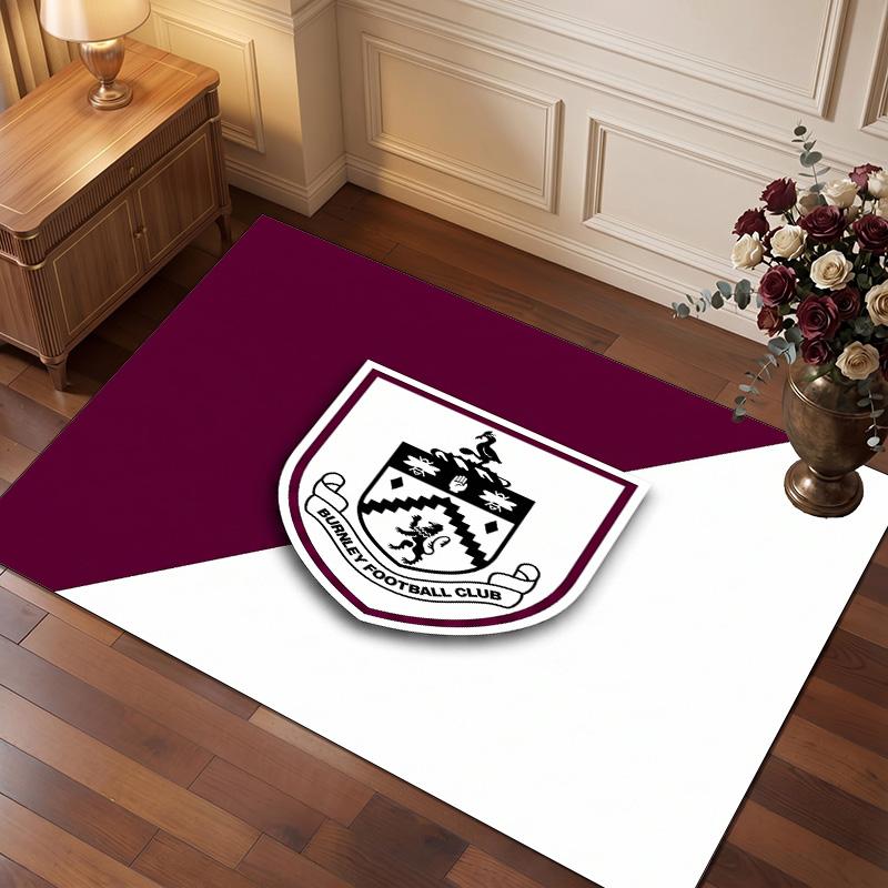 Burnley Football Print Crystal Velvet Rug, Comfortable Water Absorbent Non Slip Indoor Floor Carpet