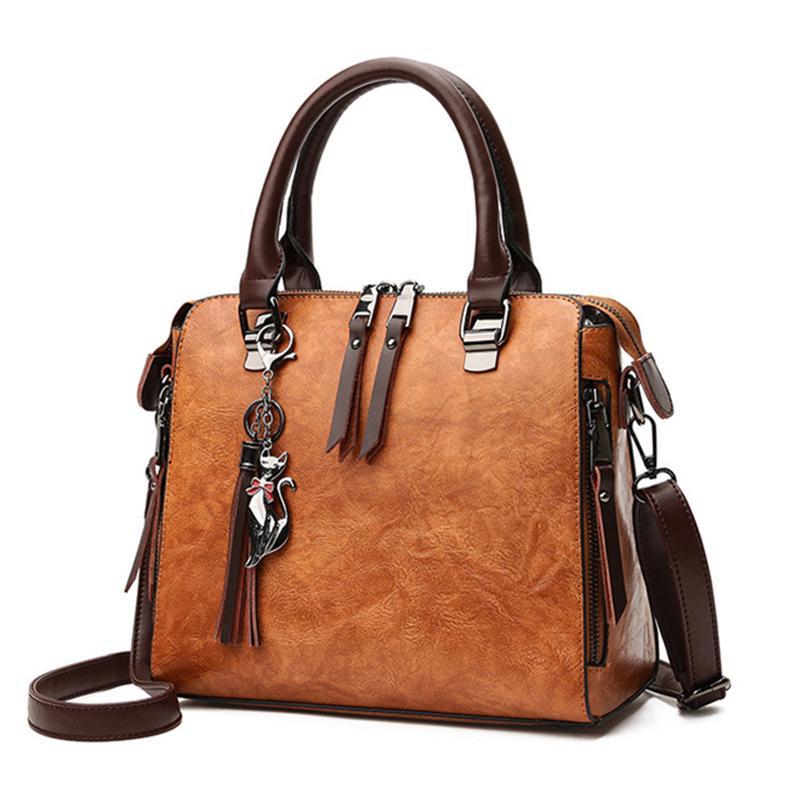 Женская сумка, модная женская сумка на плечо с кисточками, большая емкость, повседневная заклепка на молнии